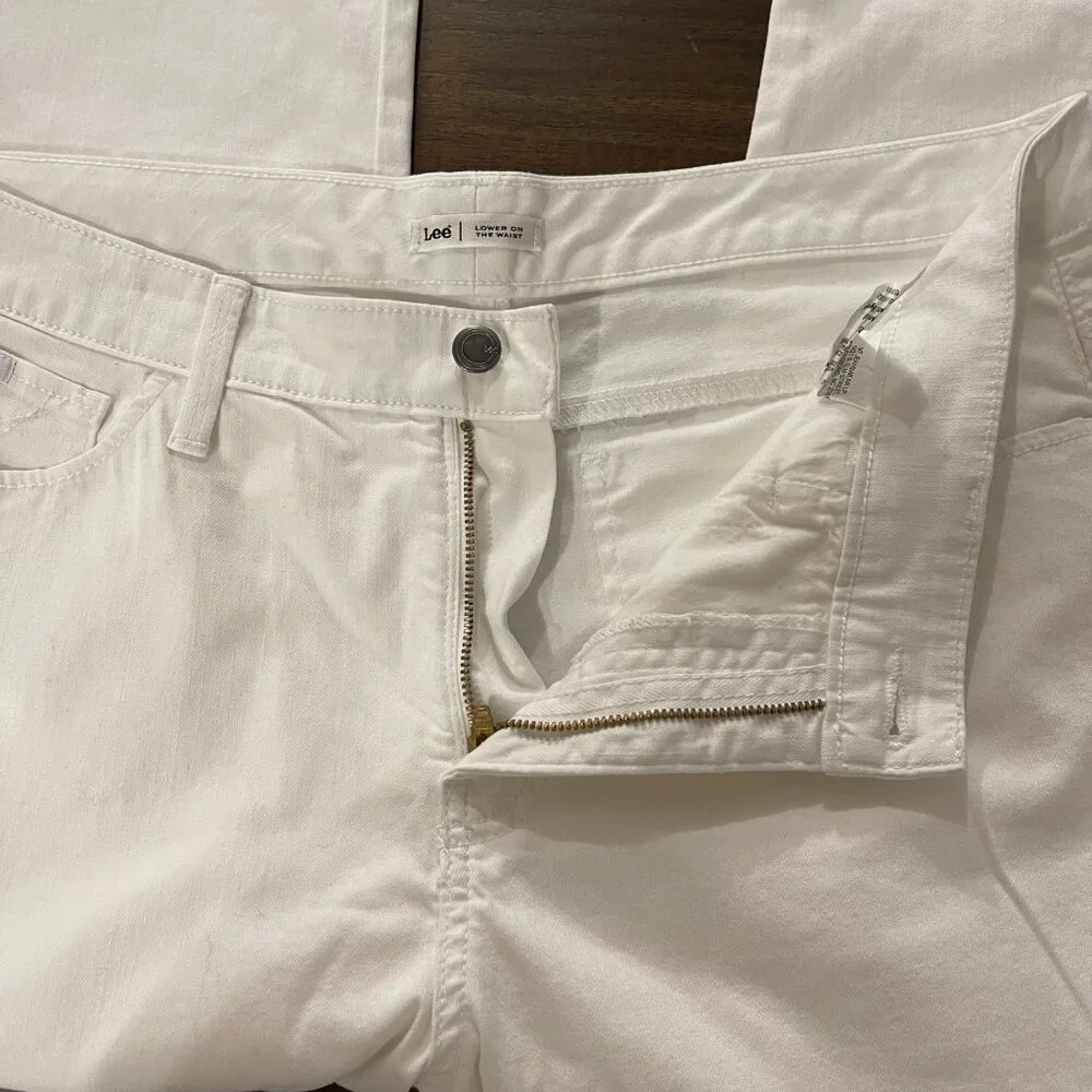 Lee Womens Relaxed Fit Straight Leg White Denim Jeans Size 16 capri